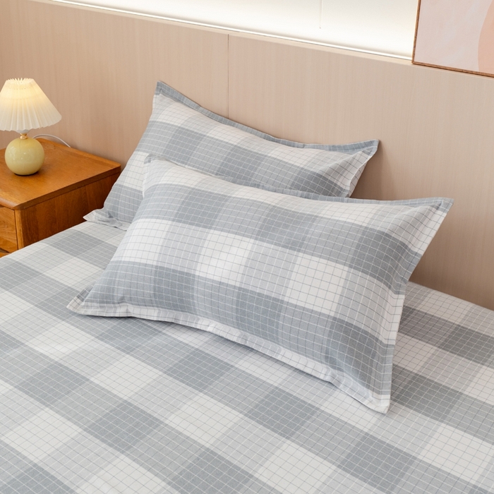 91家纺网 家纺一手货源 找家纺 居美良品2025新款100%全棉色织老粗布床单 素雅-灰格