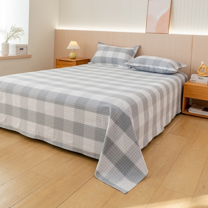 91家纺网 家纺一手货源 找家纺 居美良品2025新款100%全棉色织老粗布床单 素雅-灰格