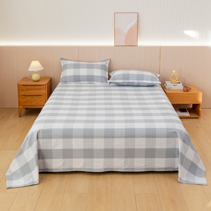 91家纺网 家纺一手货源 找家纺 居美良品2025新款100%全棉色织老粗布床单 素雅-灰格