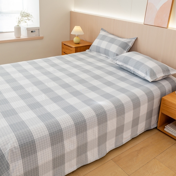 91家纺网 家纺一手货源 找家纺 居美良品2025新款100%全棉色织老粗布床单 素雅-灰格