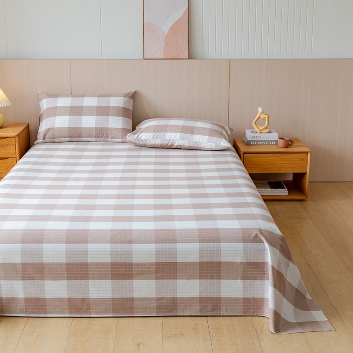 91家纺网 家纺一手货源 找家纺 居美良品2025新款100%全棉色织老粗布床单 素雅-咖格