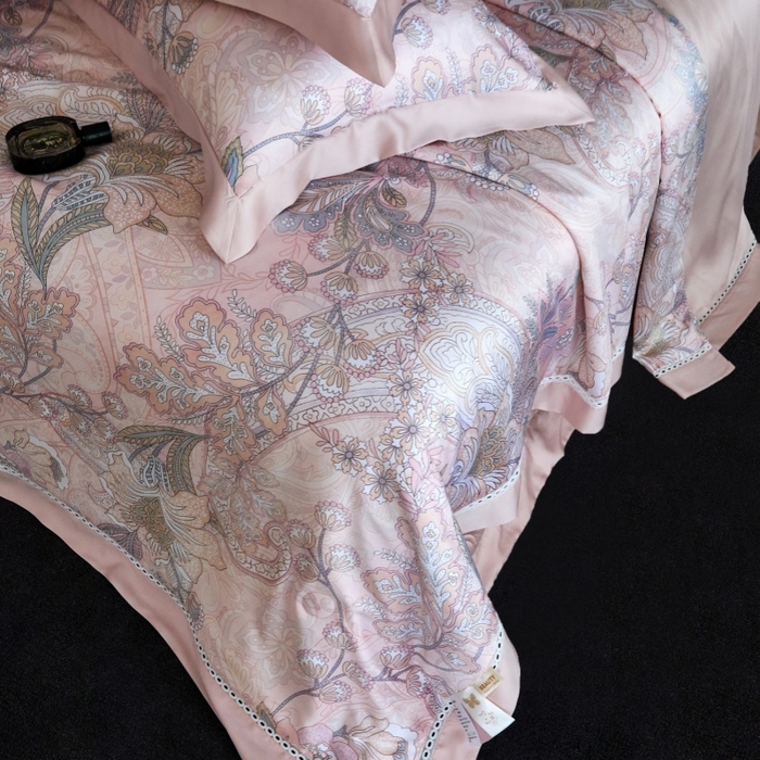 91家纺网 家纺一手货源 找家纺 淼铭 2025新品莱赛尔夏被床盖四件套-花影系列（电商控价538） 粉色