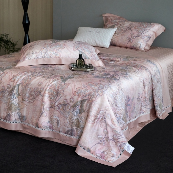 91家纺网 家纺一手货源 找家纺 淼铭 2025新品莱赛尔夏被床盖四件套-花影系列（电商控价538） 粉色