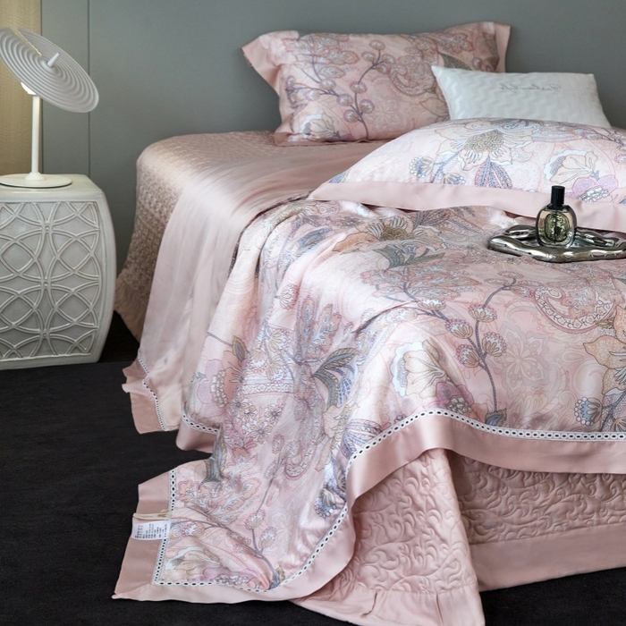 91家纺网 家纺一手货源 找家纺 淼铭 2025新品莱赛尔夏被床盖四件套-花影系列（电商控价538） 粉色