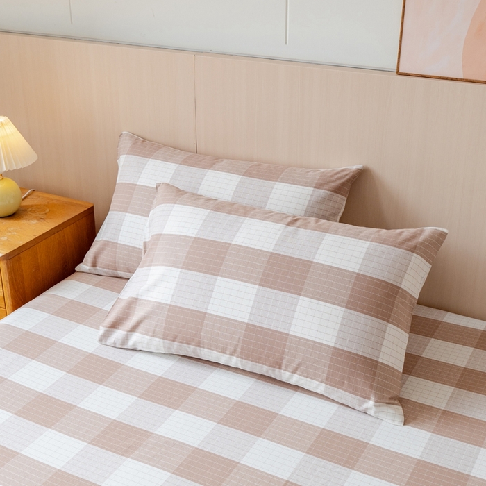 91家纺网 家纺一手货源 找家纺 居美良品2025新款100%全棉色织老粗布床单 素雅-咖格