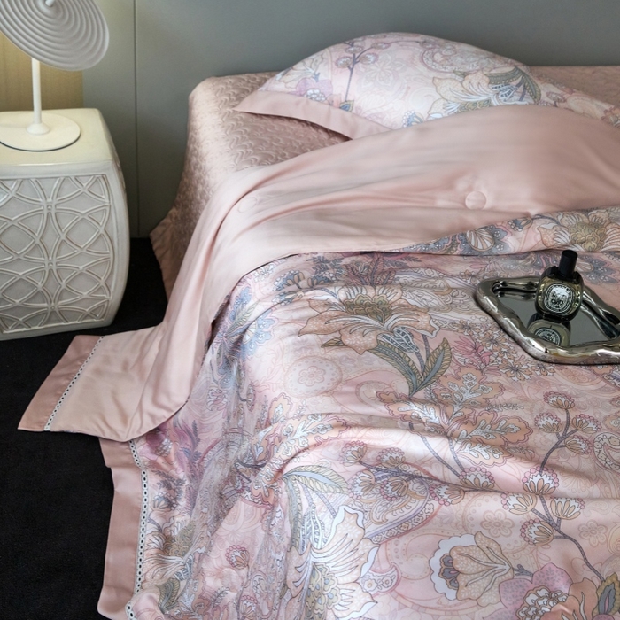 91家纺网 家纺一手货源 找家纺 淼铭 2025新品莱赛尔夏被床盖四件套-花影系列（电商控价538） 粉色