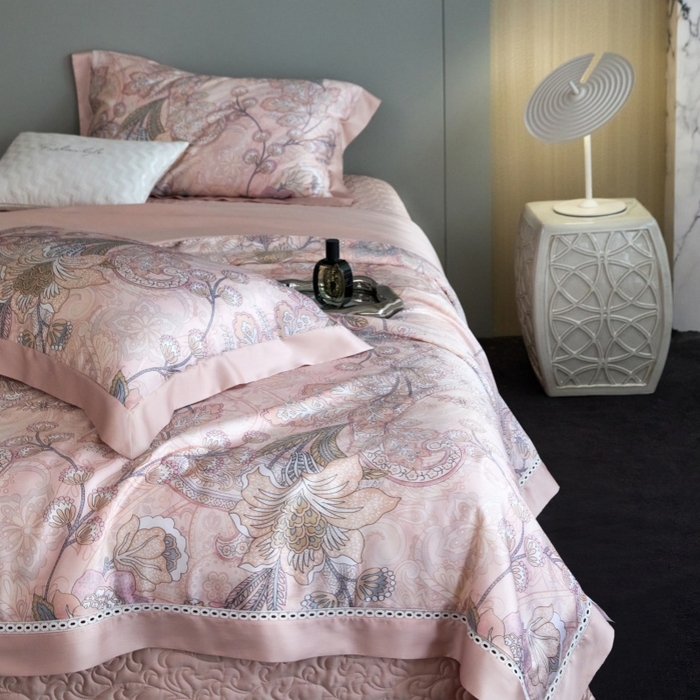 91家纺网 家纺一手货源 找家纺 淼铭 2025新品莱赛尔夏被床盖四件套-花影系列（电商控价538） 粉色