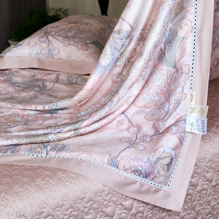 91家纺网 家纺一手货源 找家纺 淼铭 2025新品莱赛尔夏被床盖四件套-花影系列（电商控价538） 粉色
