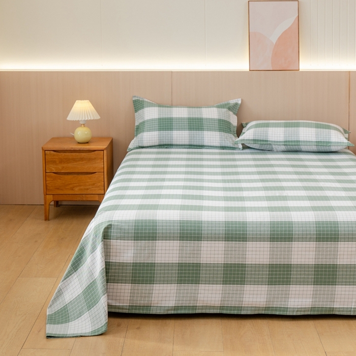91家纺网 家纺一手货源 找家纺 居美良品2025新款100%全棉色织老粗布床单 素雅-绿格