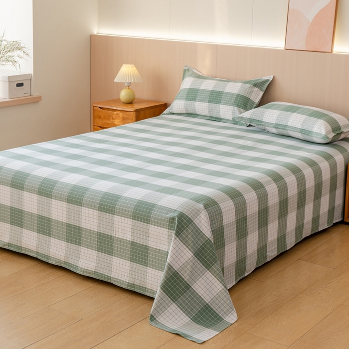 91家纺网 家纺一手货源 找家纺 居美良品2025新款100%全棉色织老粗布床单 素雅-绿格