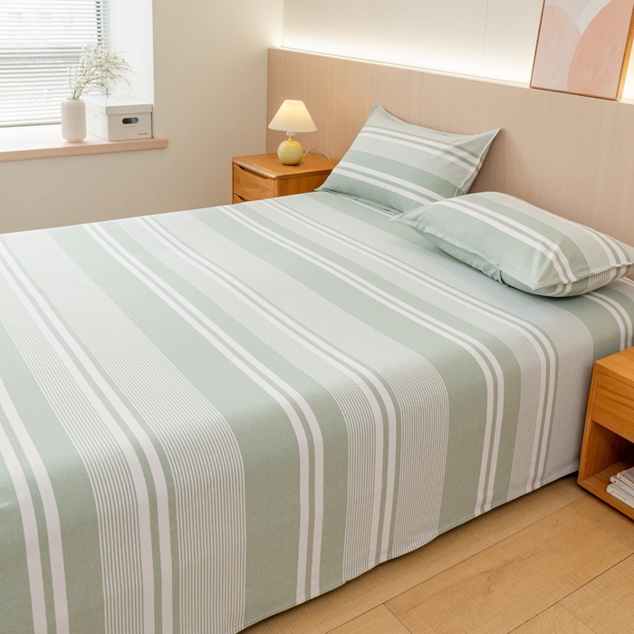 91家纺网 家纺一手货源 找家纺 居美良品2025新款100%全棉色织老粗布床单 云锦-淡绿