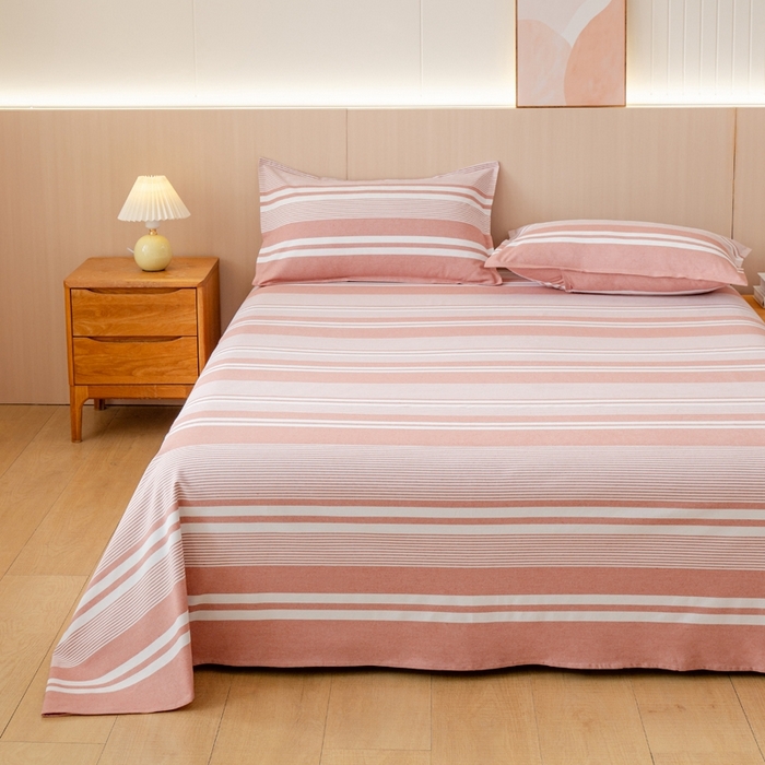 91家纺网 家纺一手货源 找家纺 居美良品2025新款100%全棉色织老粗布床单 云锦-抹红