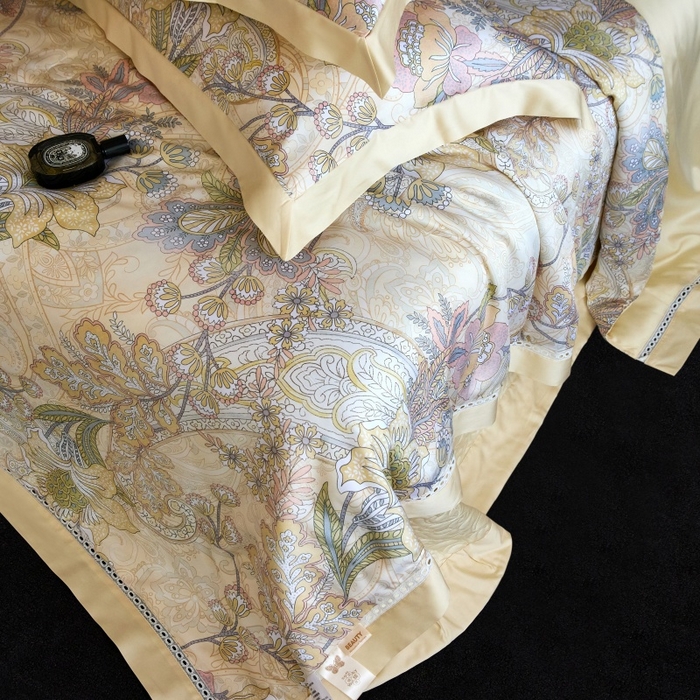 91家纺网 家纺一手货源 找家纺 淼铭 2025新品莱赛尔夏被床盖四件套-花影系列（电商控价538） 黄色