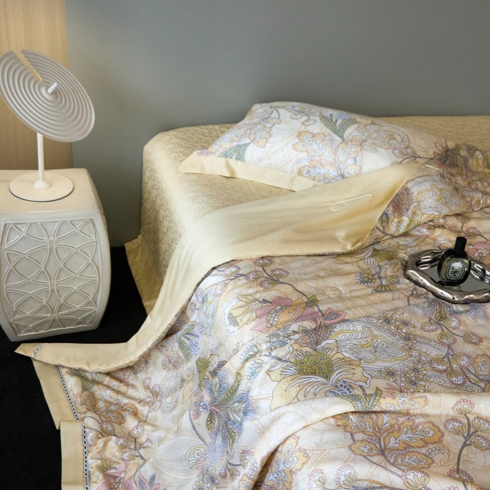 91家纺网 家纺一手货源 找家纺 淼铭 2025新品莱赛尔夏被床盖四件套-花影系列（电商控价538） 黄色