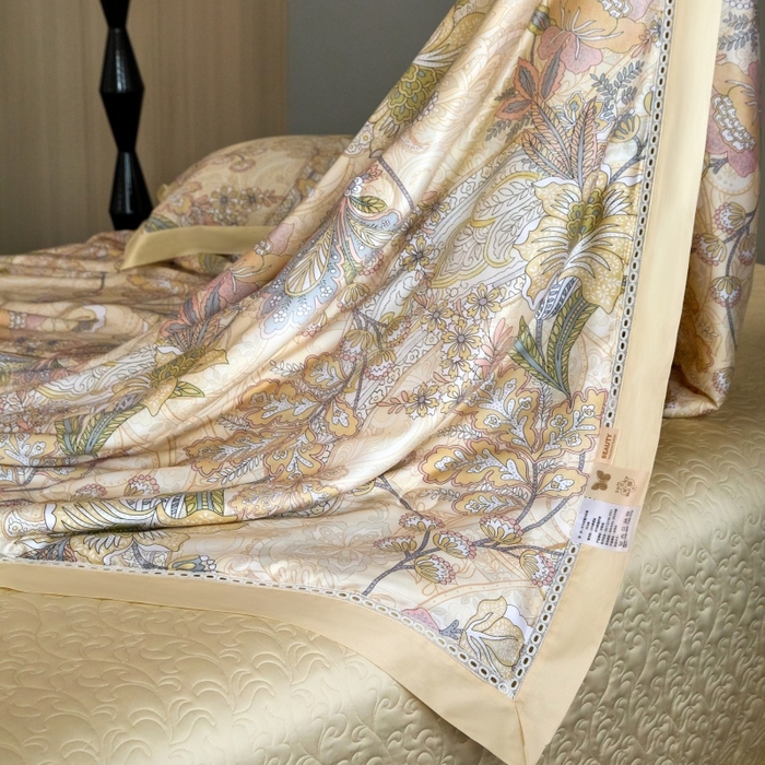 91家纺网 家纺一手货源 找家纺 淼铭 2025新品莱赛尔夏被床盖四件套-花影系列（电商控价538） 黄色