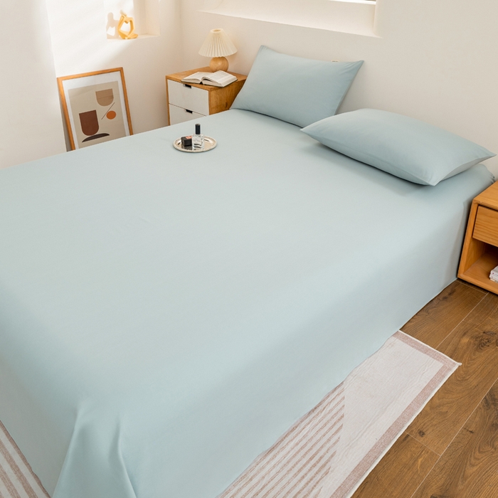 91家纺网 家纺一手货源 找家纺 居美良品2025新款100%全棉A类水洗棉床单 碧波青