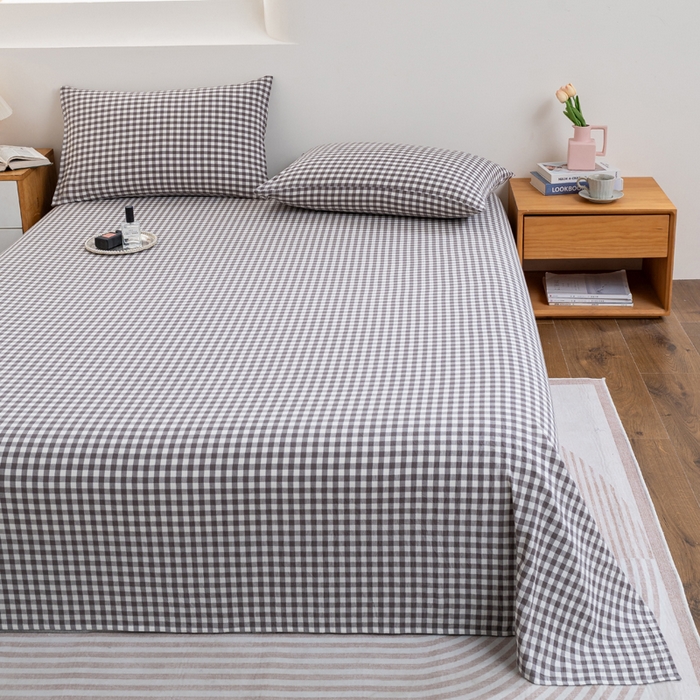 91家纺网 家纺一手货源 找家纺 居美良品2025新款100%全棉A类水洗棉床单 灰小格