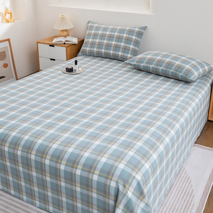 91家纺网 家纺一手货源 找家纺 居美良品2025新款100%全棉A类水洗棉床单 静雅-绿