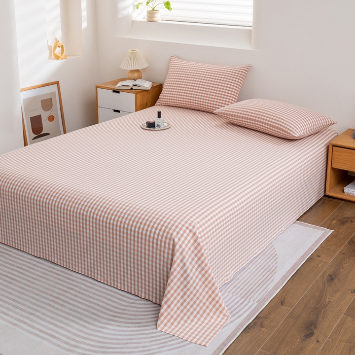 91家纺网 家纺一手货源 找家纺 居美良品2025新款100%全棉A类水洗棉床单 咖小格