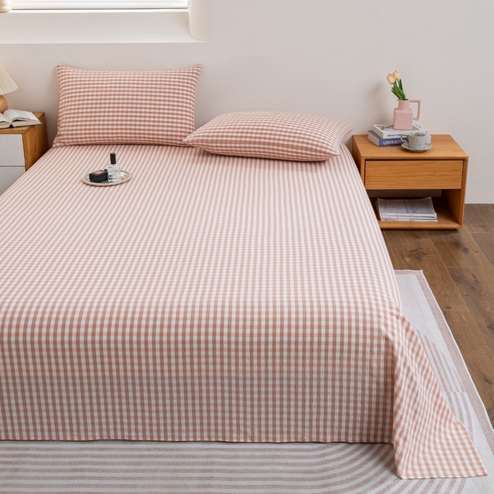 91家纺网 家纺一手货源 找家纺 居美良品2025新款100%全棉A类水洗棉床单 咖小格