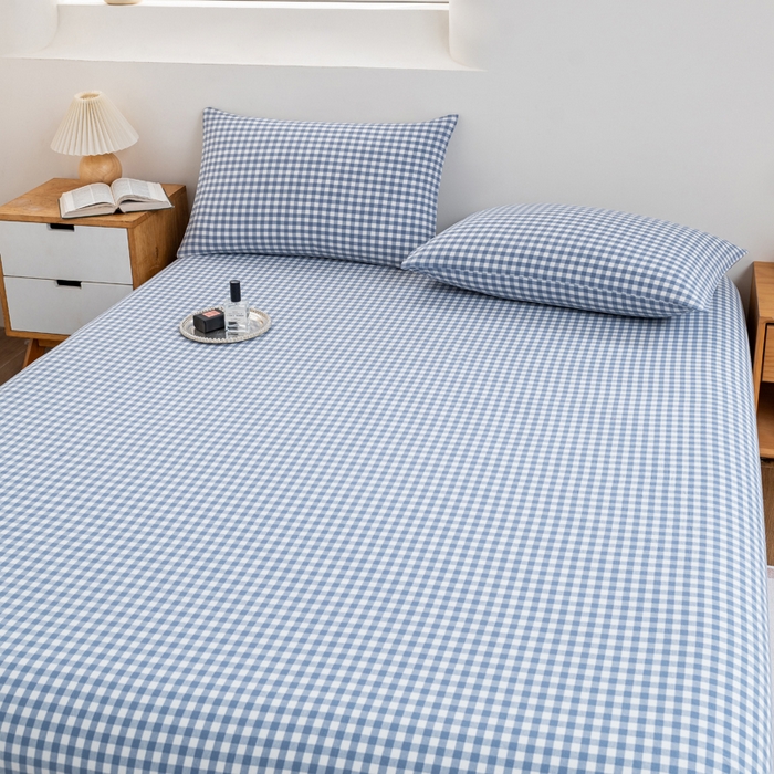 91家纺网 家纺一手货源 找家纺 居美良品2025新款100%全棉A类水洗棉床单 蓝小格