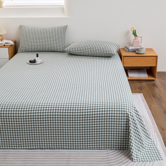 91家纺网 家纺一手货源 找家纺 居美良品2025新款100%全棉A类水洗棉床单 绿小格