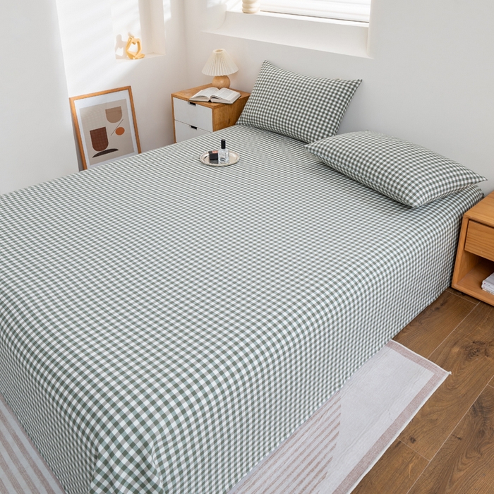 91家纺网 家纺一手货源 找家纺 居美良品2025新款100%全棉A类水洗棉床单 绿小格