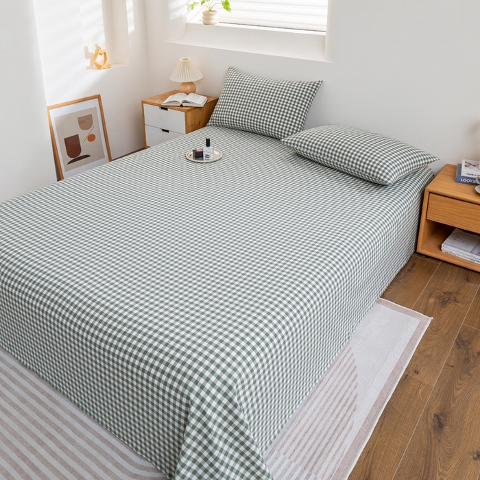 91家纺网 家纺一手货源 找家纺 居美良品2025新款100%全棉A类水洗棉床单 绿小格