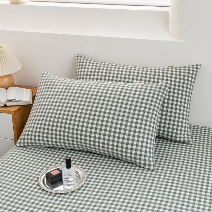 91家纺网 家纺一手货源 找家纺 居美良品2025新款100%全棉A类水洗棉床单 绿小格