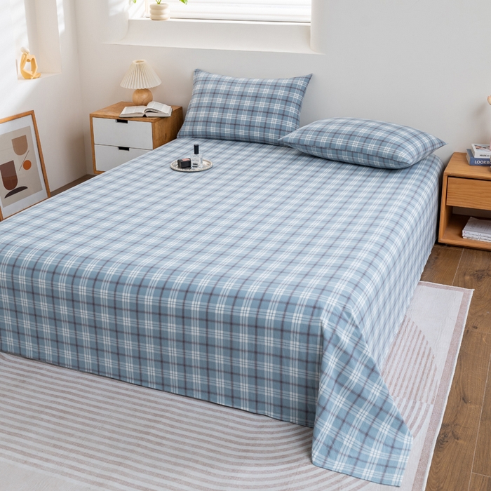 91家纺网 家纺一手货源 找家纺 居美良品2025新款100%全棉A类水洗棉床单 迷雾-蓝