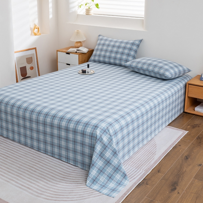 91家纺网 家纺一手货源 找家纺 居美良品2025新款100%全棉A类水洗棉床单 迷雾-蓝