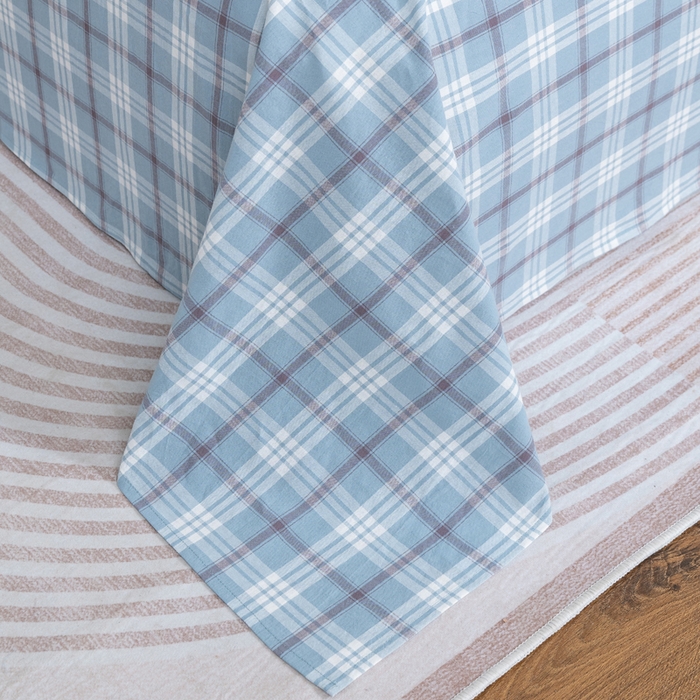 91家纺网 家纺一手货源 找家纺 居美良品2025新款100%全棉A类水洗棉床单 迷雾-蓝