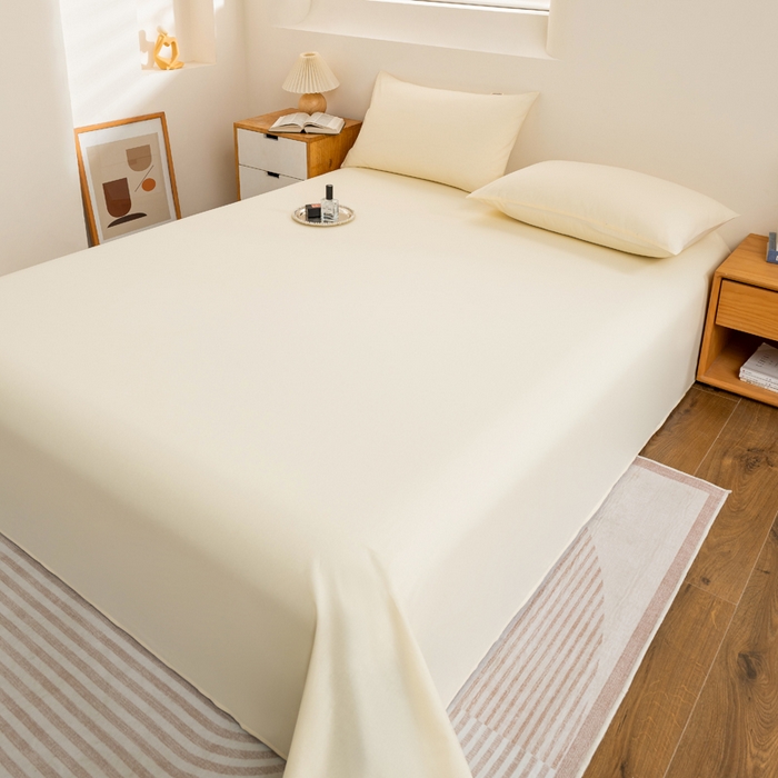 91家纺网 家纺一手货源 找家纺 居美良品2025新款100%全棉A类水洗棉床单 奶昔-白