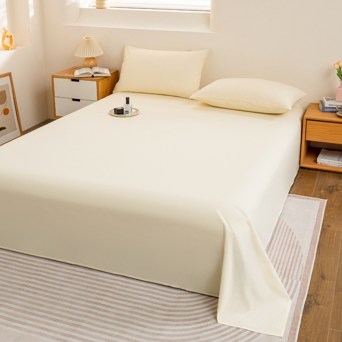 91家纺网 家纺一手货源 找家纺 居美良品2025新款100%全棉A类水洗棉床单 奶昔-白