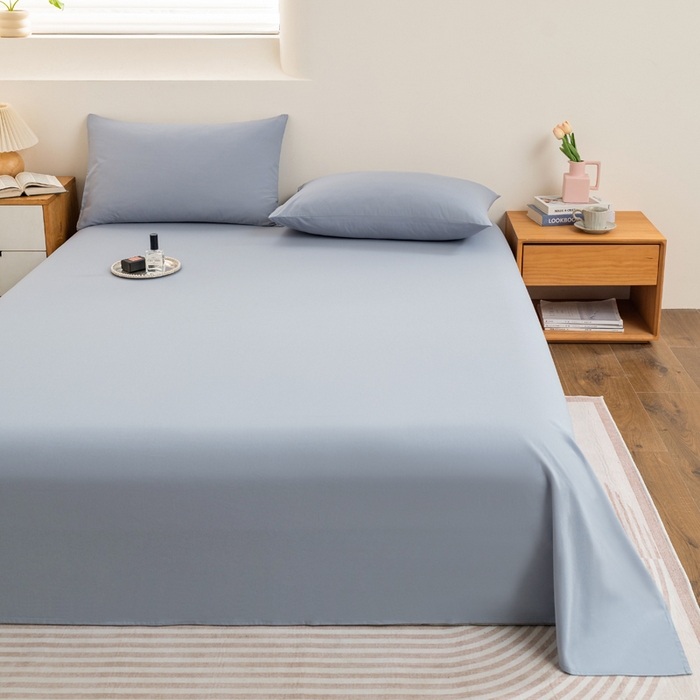 91家纺网 家纺一手货源 找家纺 居美良品2025新款100%全棉A类水洗棉床单 浅水蓝