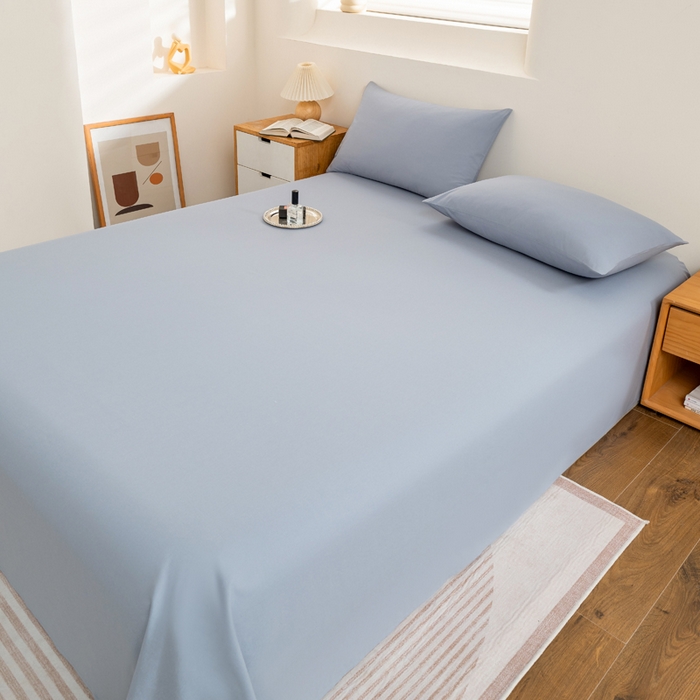 91家纺网 家纺一手货源 找家纺 居美良品2025新款100%全棉A类水洗棉床单 浅水蓝