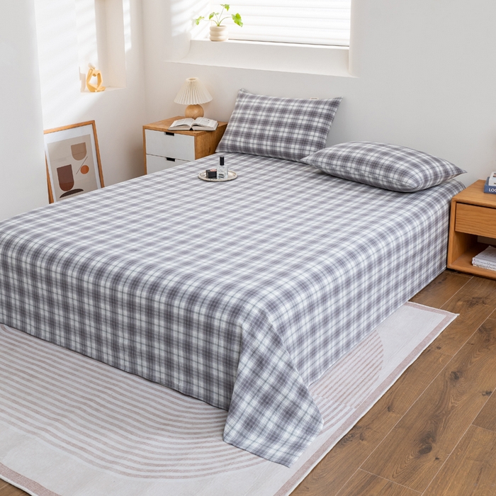 91家纺网 家纺一手货源 找家纺 居美良品2025新款100%全棉A类水洗棉床单 烟雨-灰