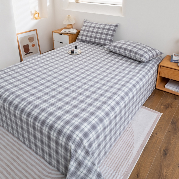 91家纺网 家纺一手货源 找家纺 居美良品2025新款100%全棉A类水洗棉床单 烟雨-灰