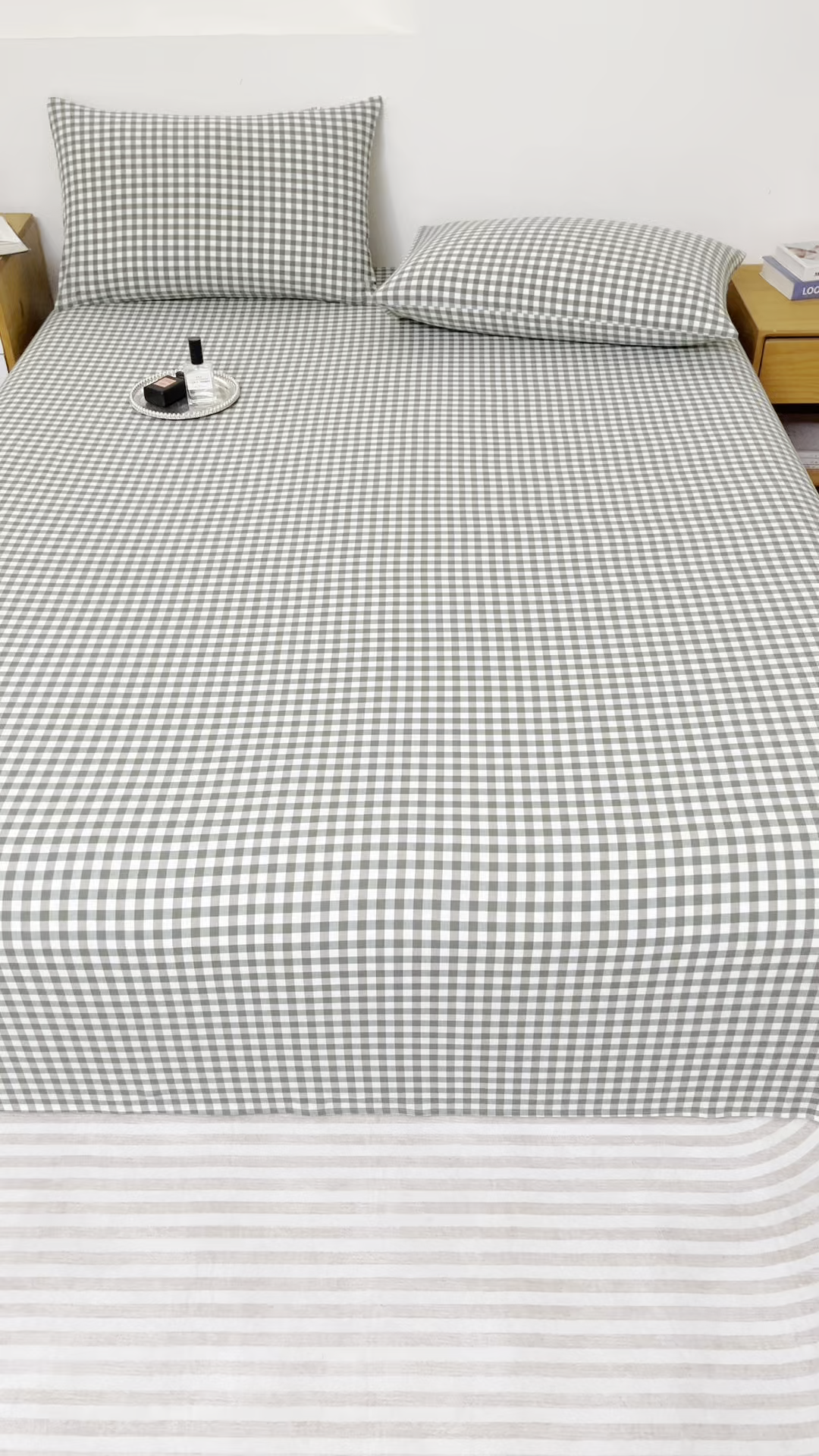 91家纺网 家纺一手货源 找家纺 居美良品2025新款100%全棉A类水洗棉床单 绿小格