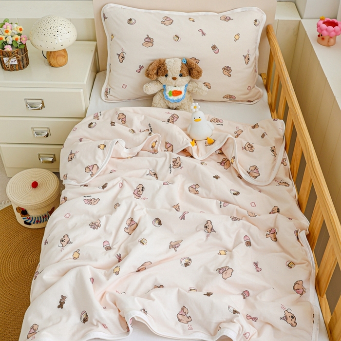 91家纺网 家纺一手货源 找家纺 耀悦家纺  2025新款A类纯棉针织棉夏被里外全棉可拆卸被套 零食小狗