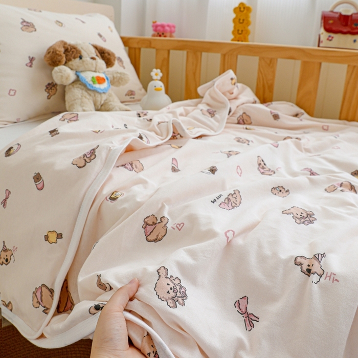 91家纺网 家纺一手货源 找家纺 耀悦家纺  2025新款A类纯棉针织棉夏被里外全棉可拆卸被套 零食小狗