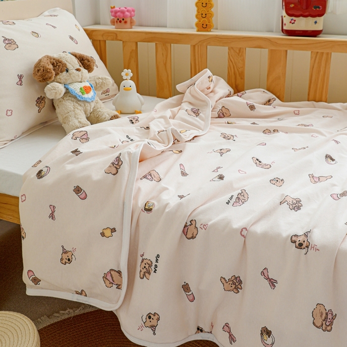 91家纺网 家纺一手货源 找家纺 耀悦家纺  2025新款A类纯棉针织棉夏被里外全棉可拆卸被套 零食小狗