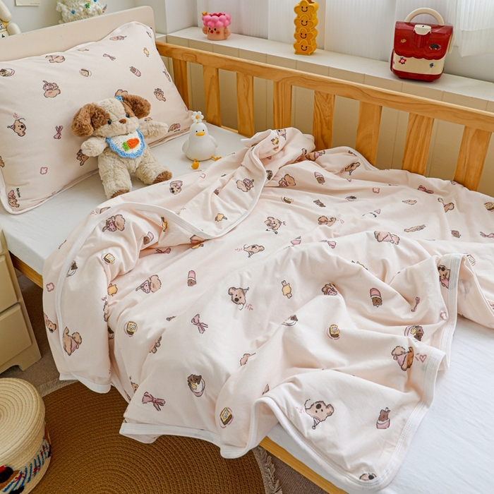 91家纺网 家纺一手货源 找家纺 耀悦家纺  2025新款A类纯棉针织棉夏被里外全棉可拆卸被套 零食小狗