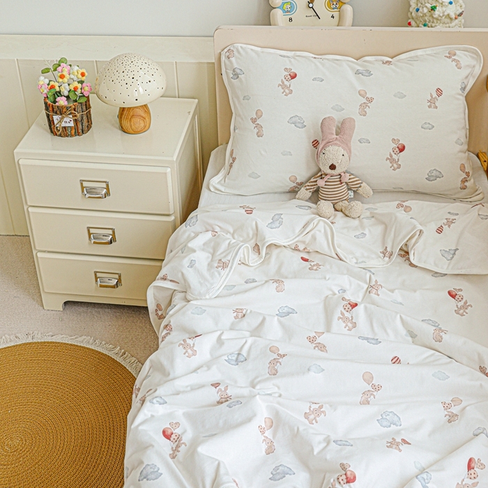 91家纺网 家纺一手货源 找家纺 耀悦家纺  2025新款A类纯棉针织棉夏被里外全棉可拆卸被套 气球小兔