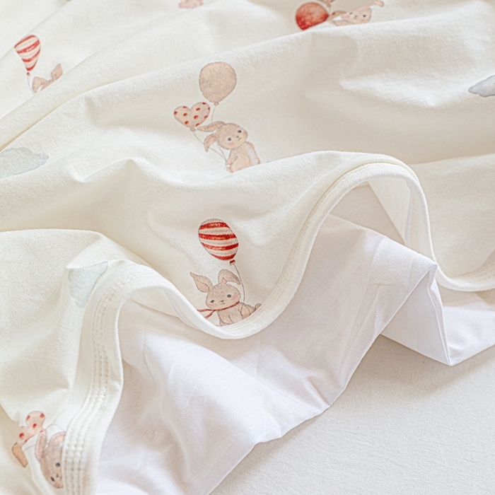 91家纺网 家纺一手货源 找家纺 耀悦家纺  2025新款A类纯棉针织棉夏被里外全棉可拆卸被套 气球小兔