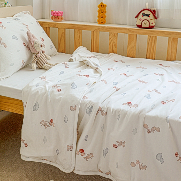 91家纺网 家纺一手货源 找家纺 耀悦家纺  2025新款A类纯棉针织棉夏被里外全棉可拆卸被套 气球小兔