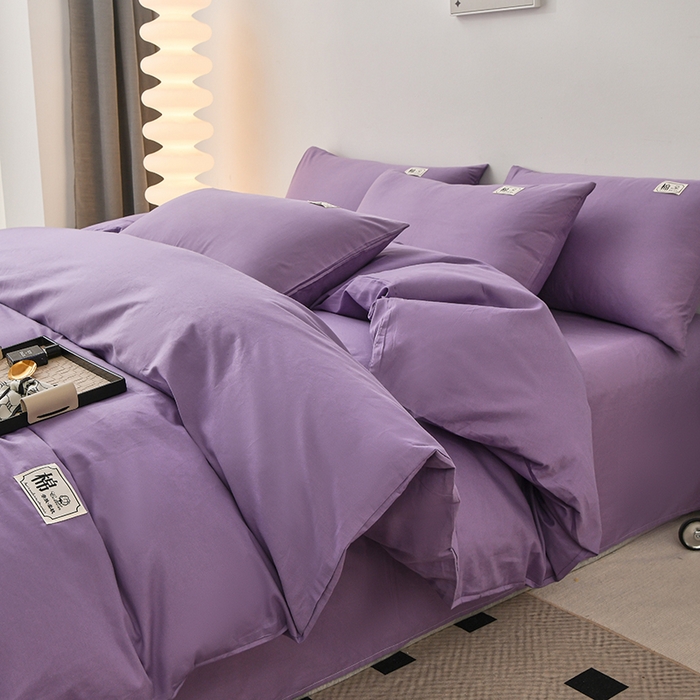 宇彬家纺 2025直播新款13374全棉母婴级简约轻奢贴画纯色单被套斜纹贡缎新疆长绒贴标款无印风系列 简约-典雅紫