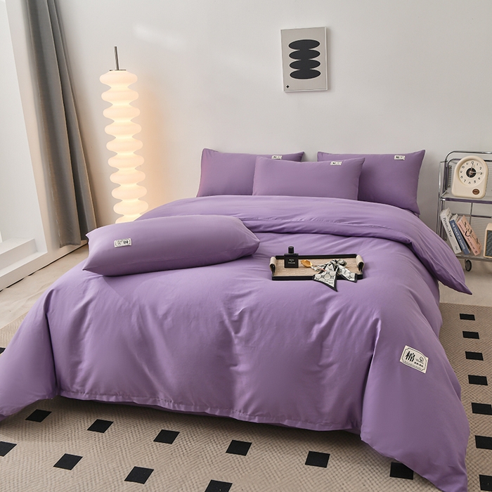 91家纺网 家纺一手货源 找家纺 宇彬家纺 2025直播新款13374全棉母婴级简约轻奢贴画纯色单被套斜纹贡缎新疆长绒贴标款无印风系列 简约-典雅紫