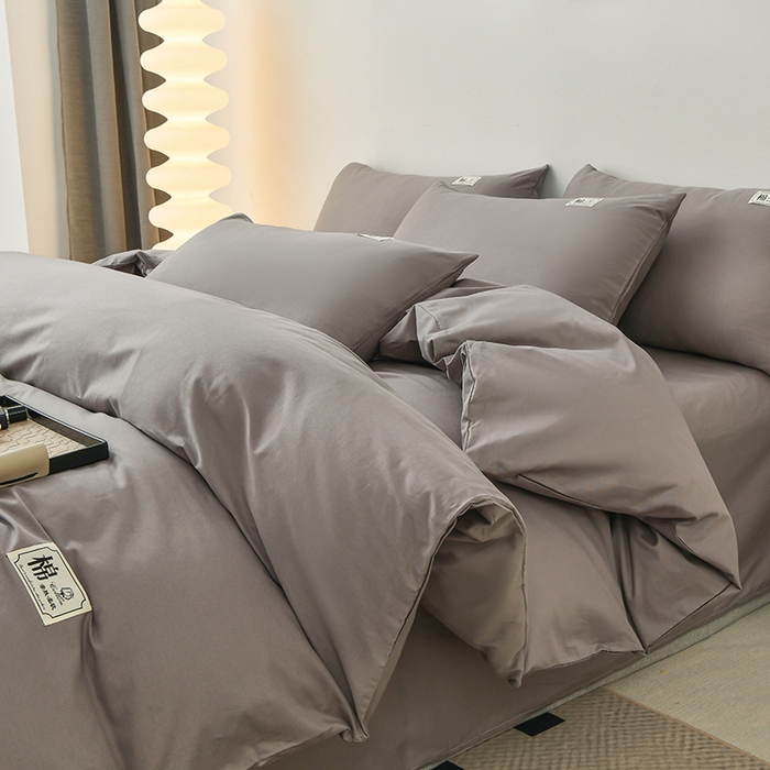 宇彬家纺 2025直播新款13374全棉母婴级简约轻奢贴画纯色单被套斜纹贡缎新疆长绒贴标款无印风系列 简约-绅士灰
