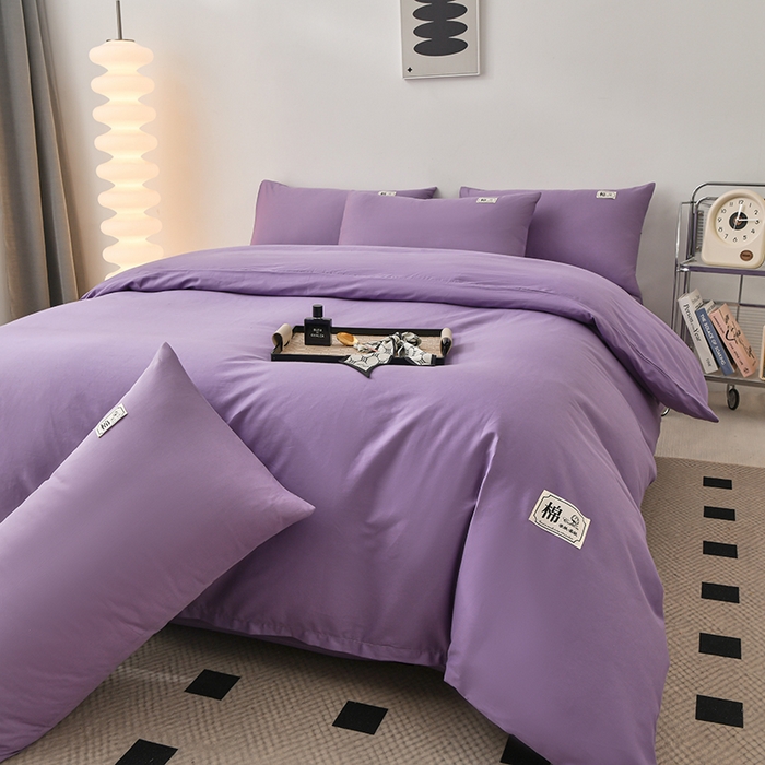 91家纺网 家纺一手货源 找家纺 宇彬家纺 2025直播新款13374全棉母婴级简约轻奢贴画纯色单被套斜纹贡缎新疆长绒贴标款无印风系列 简约-典雅紫